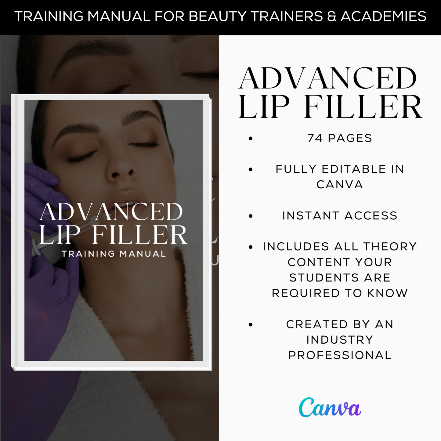 Advanced Lip Filler Techniques Editable Canva Training Manual