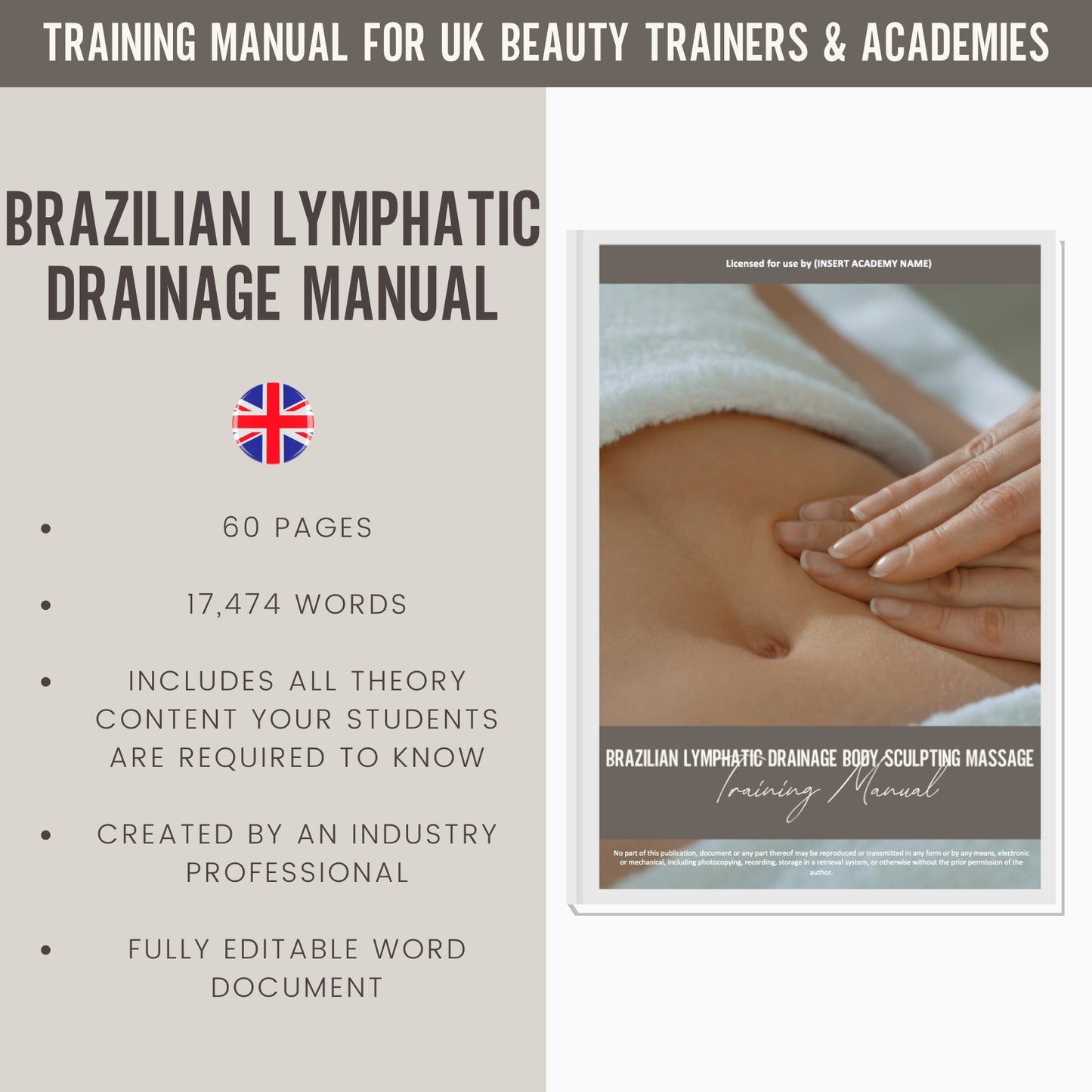 Brazilian Lymphatic Drainage Massage Editable Training Manual