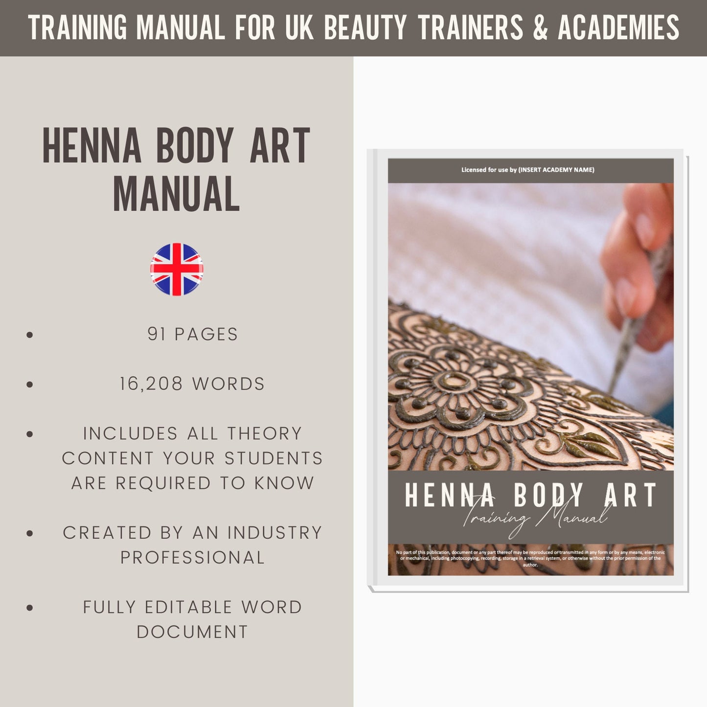 Henna Body Art Editable Training Manual