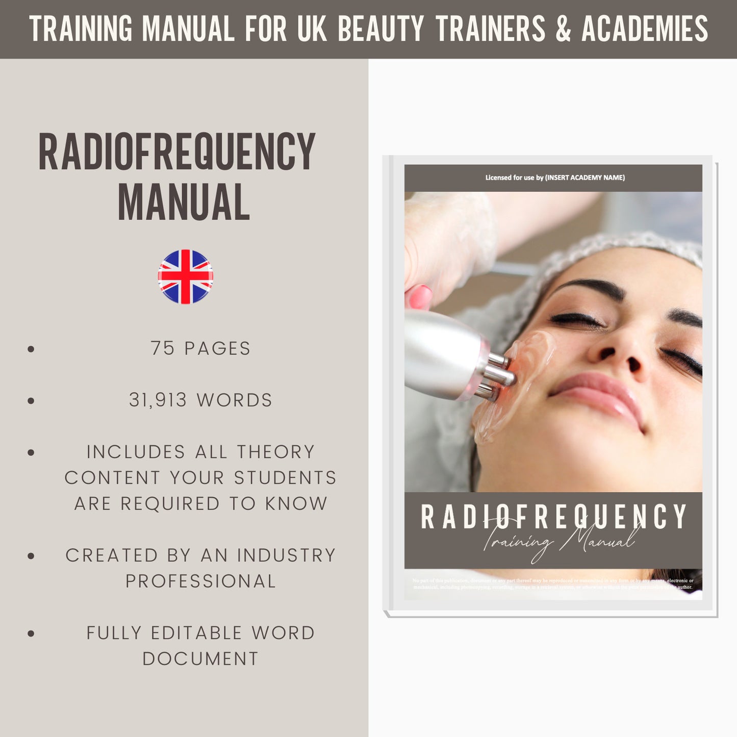 Radiofrequency Skin Rejuvenation & Inch Loss Editable Training Manual